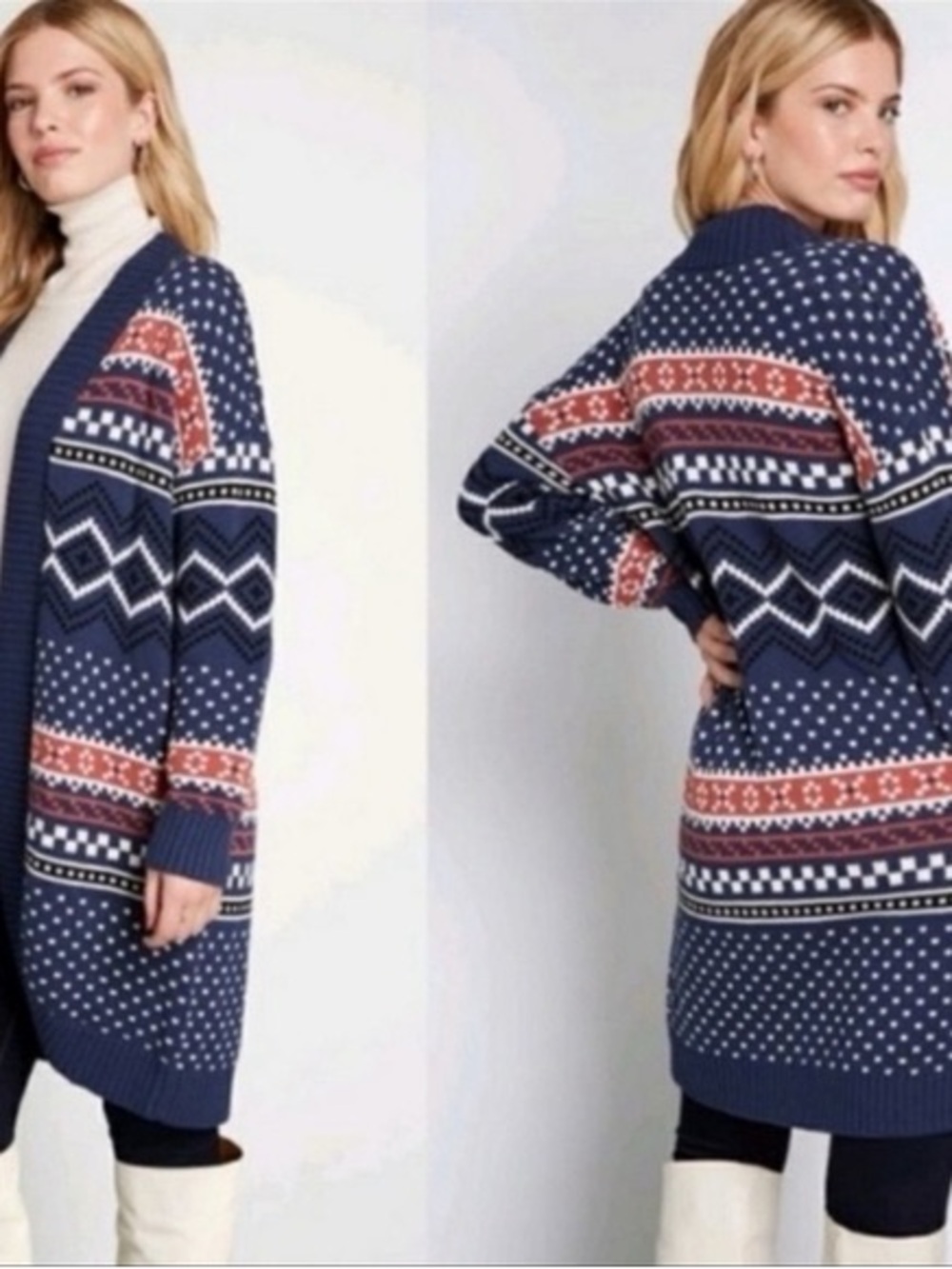 Modcloth Fair Isle Long Line Open Front Cardigan Sweater | Medium